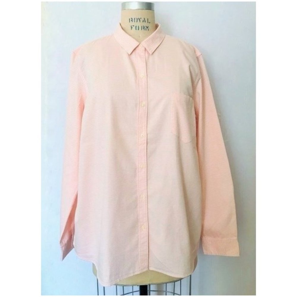 GAP PEACH WHITE STRIPE FITTED BOYFRIEND LONG SLEEVE SHIRT XL NWT